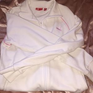 white & pink puma zip up